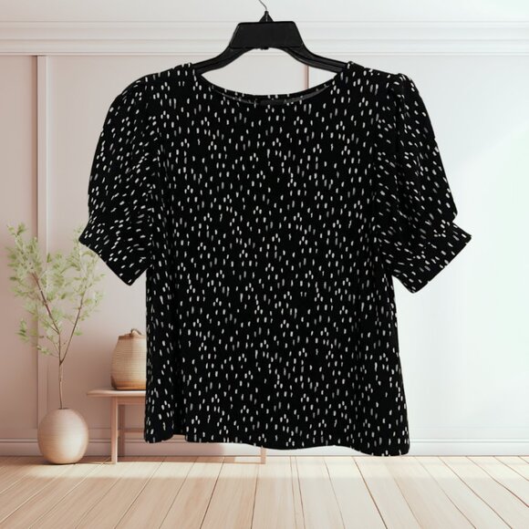 Worthington Black & White Smear Dot Puff Sleeve Top Size Medium | Trendy & Chic - Picture 2 of 11